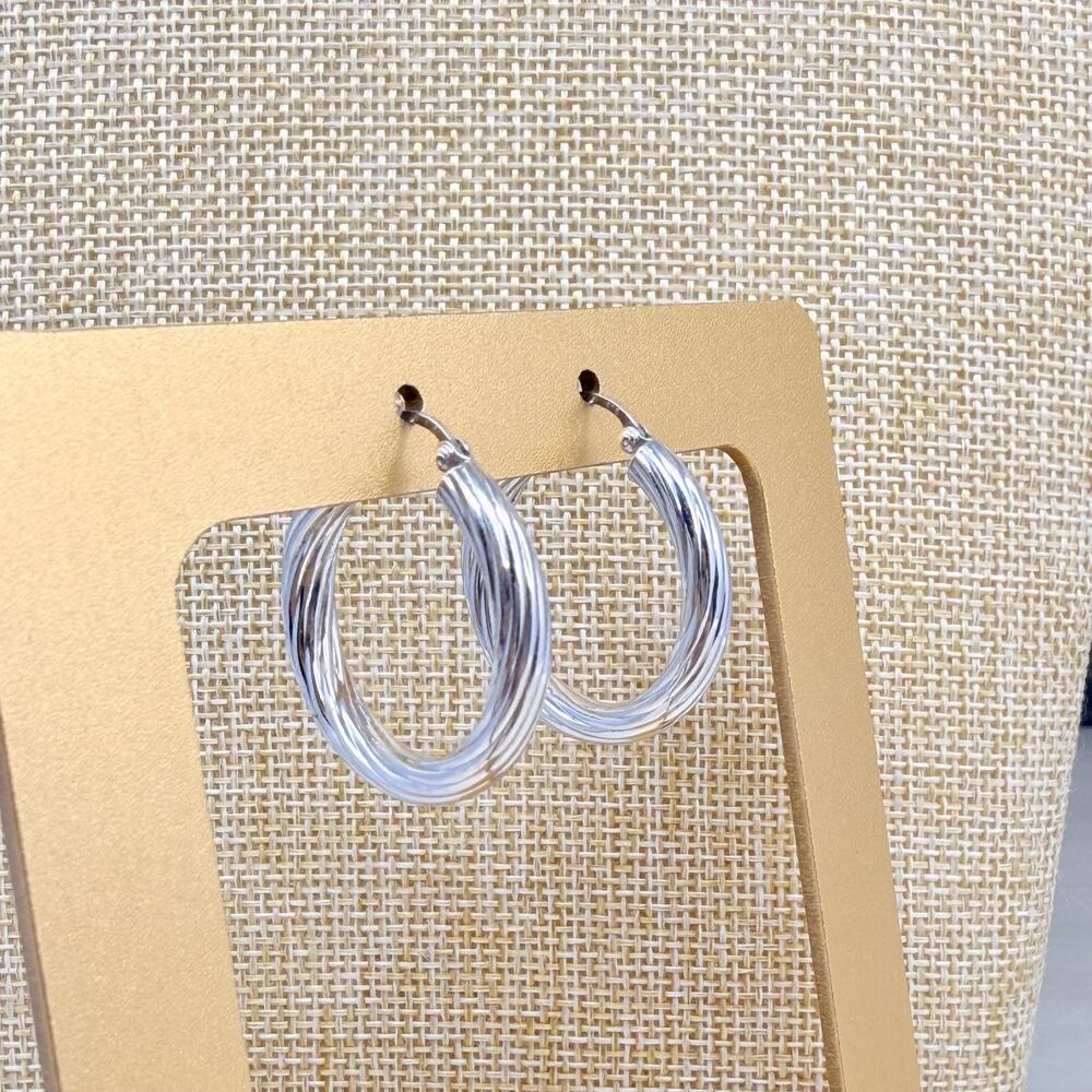 SA Hoop Textured Twist Sterling Silver 925 Earrings 3 grams